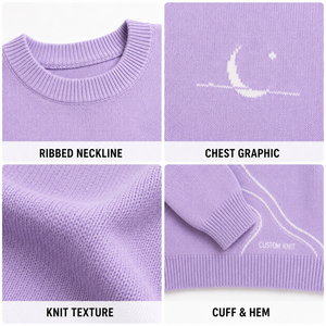 Maglione OEM da Donna in Lavanda <span class=keywords><strong>con</strong></span> Motivo Intarsiato a Luna, in Misto Cotone Pesante, Oversize, Girocollo, Pullover - Product Image 4