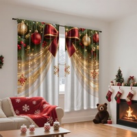 Rideaux de Noël de Luxe Rouges et Dorés à Boules de Noël et Motifs de Pin pour la Saint-Valentin, Noël, la Fête des Mères, 2 Panneaux Personnalisables