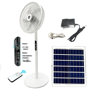 Solar Powered Rechargeable Pedestal <b>Fan</b> <b>Remote</b> <b>Control</b> USB Charging 5 Blades AC Motor Oscillating Adjustable Height Timer Class - Product Image 1