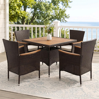 Ensemble de salle à manger en rotin résistant aux intempéries pour l'extérieur, meubles de patio en osier avec plateau de table en bois pour terrasse et jardin