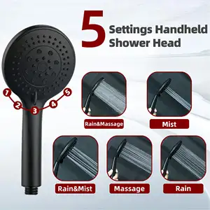 Ultra-Thin 8 Inches High Pressure Rain Shower Head And 5 Settings Handheld Shower Head With Water Dlverter