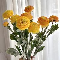 Levensechte 50cm 3-koppige wit-oranje-roze Ranunculus Premium zijden kunstmatige pioenroos voor thuis, bruiloft, evenement of feestdecoratie