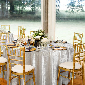 Manteles de terciopelo blanco lisos de poliéster de 120 " / 132" personalizados al por mayor manteles redondos para fiesta de boda - Product Image 5