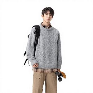 <span class=keywords><strong>Pull</strong></span> en maille ample pour homme, style décontracté, col chemise, patchwork, couleur unie, collection automne-hiver - Product Image 3