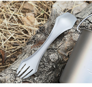 Pure Titanium Eco-Friendly <strong>Fork</strong> and Spoon Sandblasted Surface for Outdoor Camping - Product Image 4