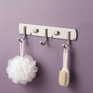 Estante con ganchos de acero inoxidable para cocina, sin necesidad de taladrar, estante de pared para espátulas y cucharas, ganchos de almacenamiento para baño. - Product Image 1