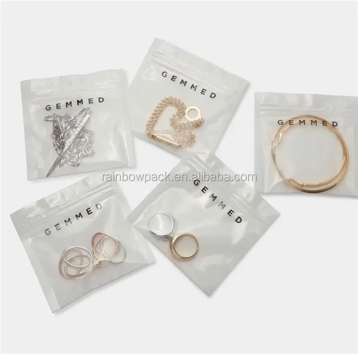 Custom Gedrukt Zip Lock Oorbel Armband Verpakking Rits Zak Kleine Plastic Sieraden Platte Zakjes