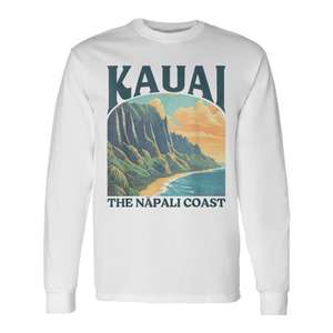 Camiseta Vintage de Manga Larga de la Costa de Napali, Hawái, Kauai, Ropa de Playa - Product Image 1