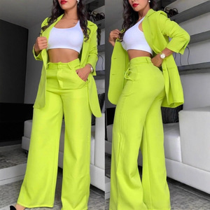 Setelan Dua Potong Wanita Musim Panas 2025 Elegan Warna Solid untuk Pasar Eropa Amerika, <span class=keywords><strong>Blazer</strong></span> Kerah Berlekuk Lengan Berbelah - Product Image 3