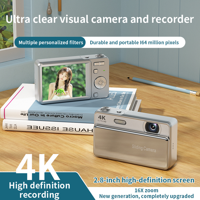 OEM ODM 4K Mini Digital Camera, 2.8 Inch IPS Screen, Sliding Design Vlogging Camera, Custom Logo Color Packaging Support