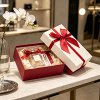 Boîte à parfum arc-en-ciel avec flacon de parfum, ensemble cadeau parfumé rayé coloré, emballage cadeau en gros, fabrication sur mesure
