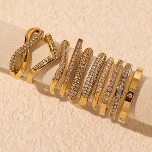 Anillos de dedo índice de acero inoxidable chapado en oro de 18 quilates de PVD de gama alta, anillo de circón Simple para mujer, joyería, fiesta de compromiso o regalo - Product Image 1