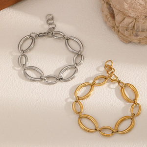 Pulsera de Eslabones Ovalados Geométricos, Chapada en Oro de 18k, Acero Inoxidable, Joyería Unisex, Pulsera de Cadena a la Moda - Product Image 1