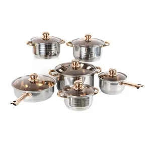 12pcs Stainless Steel Cookware Set Saucepan Saute Pan Frying Pan Stock Pot 12pcs 410 Stainless Steel Pot Double Bottom