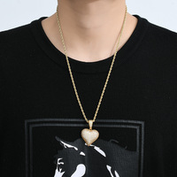 Pendentif d'amour, bijoux hip-hop, accessoires rap, colliers superposés pour hommes et femmes, laiton et zircon, pendentif cœur pêche.