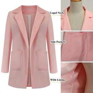 Cappotto Blazer Casual taglie forti da <span class=keywords><strong>donna</strong></span> per la <span class=keywords><strong>primavera</strong></span> autunno in tinta unita con risvolto in tinta unita con Cardigan a tasche - Product Image 4
