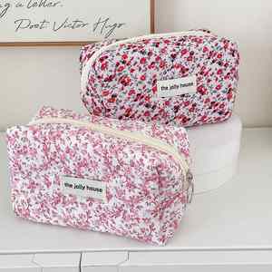 Quilted Cotton Cosmetic <b>Bag</b> Custom Logo <b>Makeup</b> Pouch <b>Large</b> Capacity Travel Organizer Floral Storage <b>Bag</b> Portable Toiletry <b>Bag</b> - Product Image 4