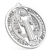 Médaille Saint Benoît de haute qualité, 76 mm, taille moyenne, pendentif argenté tendance, breloque religieuse en métal plaqué pour enfants