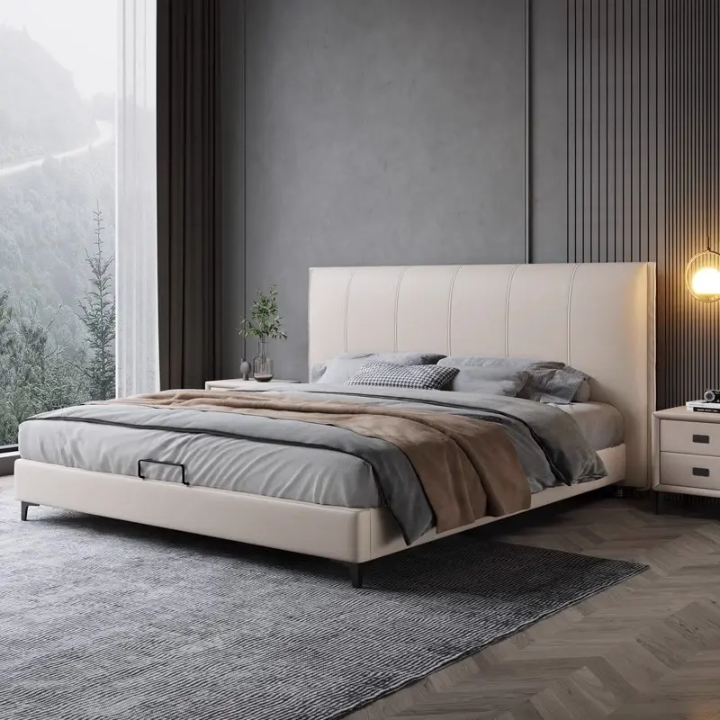 Cama de lujo moderna, muebles de dormitorio personalizados, marco de cama doble de Madera Suave, cama tamaño King