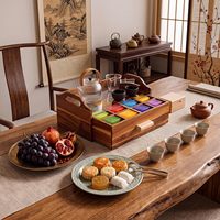Organiseurs de sachets de thé en bois d'acacia avec couvercle en acrylique transparent et poignées, support de rangement pour sachets de café et de thé en bois pour comptoir de cuisine