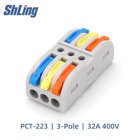 Connecteur de câblage à levier réutilisable PCT-223 32A 400V, vente en gros directe usine, pour boîte de jonction et éclairage