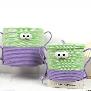 Panier de rangement au design monstre vert et violet avec poignée, forme circulaire, pour le rangement des jouets et des collations - Product Image 2