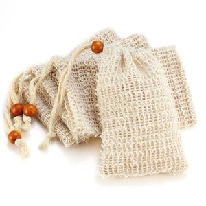 Sac en filet de sisal naturel personnalisé avec cordon de serrage, pochette à savon bio, sac à savon en maille - Product Image 1