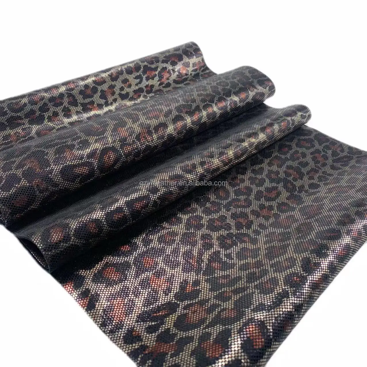 FA1049 Foil Stamping Fabric Garment Foil Print Soft Velvet Poliéster Glitter Leopard Print Fabric para bolsos Zapatos