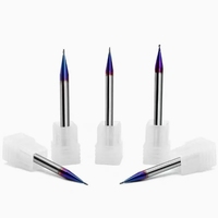 Fraise à queue sphérique en carbure HRC65, micro-diamètre, 2 dents, avec revêtement Nano-bleu, pour outils de fraisage CNC