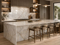 Dalle de quartzite Cristallo Gold pour panneau rétroéclairé à veines cristallines, comptoir flottant, bar, table à manger, surface sur mesure