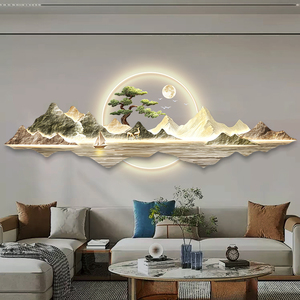 "L'Acqua Che Scorre Porta Ricchezza" - Dipinto Decorativo <span class=keywords><strong>da</strong></span> Soggiorno in Stile Moderno di Lusso, Grande Quadro Paesaggistico con Lampada <span class=keywords><strong>da</strong></span> <span class=keywords><strong>Parete</strong></span> a <span class=keywords><strong>LED</strong></span> - Product Image 5