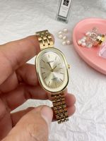 Barsh 001 Jam Tangan Wanita Retro Mewah Sederhana dan Ringan Berbentuk Oval Emas Vintage Kecil