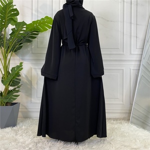 6510# EID Abaya Dubai Turkey Solid Color Simple Modest Islamic Clothing Muslim Women Dress - Product Image 3