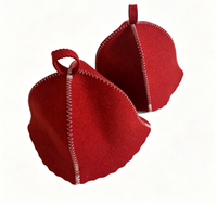 Chapeau de sauna en feutre de laine rouge bordeaux avec surpiqûres en zigzag blanches et bord festonné, résistant à la chaleur, pour hammam et club de sauna