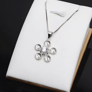 Wenchi S925 Plata Soporte de Flor Pequeña para 5 Cuentas, Colgante de Perla de 7-8 mm, Accesorios DIY - Soporte de Colgante Vacío para Dijes de Perla Modelo - Product Image 1