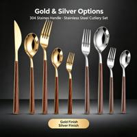 Set Peralatan Makan 304 Stainless Steel Berkilau Cermin dengan Gagang Imitasi Kayu Jepang, Pisau Garpu Retro untuk Dessert/Steak Barat