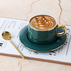 Creative Gold European Style Ceramic Mug with Luxury <b>Small</b> Coffee Cup Saucer Set Gold Rim Tray and Spoon Included - Product Image 3