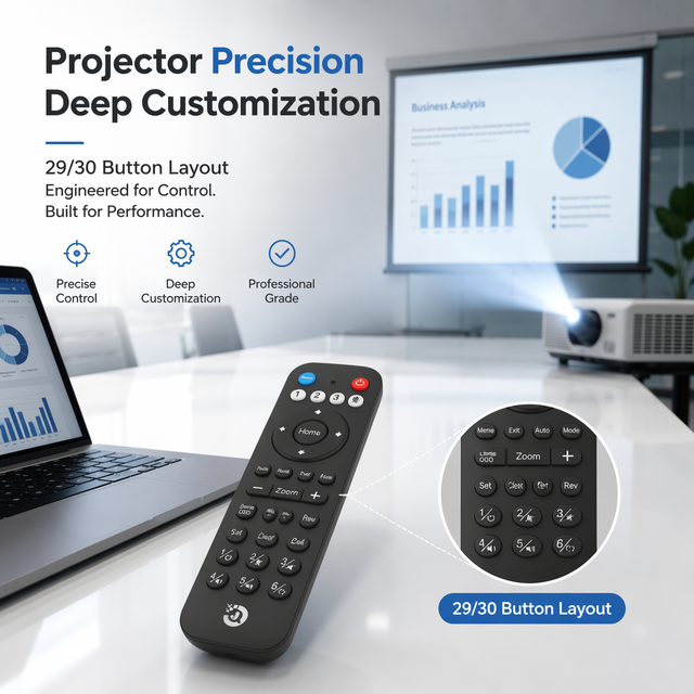 30-Key Fixed Code IR Smart TV Remote, Silicone Case, BLE & RF433 Learning, Premium Custom OEM Remote Control