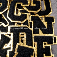 Lettres de Chenille noires a B C avec des patchs de contour dorés fer sur le dos avec de la colle pour chapeau sweats à capuche pantalon chapeau poches tissu Bgas