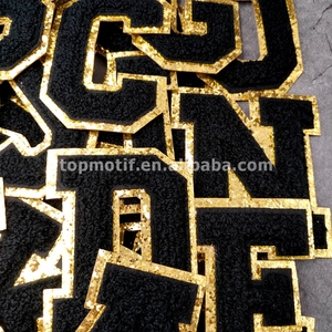 Letras de chenilla negras a B C con parches de contorno dorado <span class=keywords><strong>para</strong></span> planchar <span class=keywords><strong>en</strong></span> la espalda con <span class=keywords><strong>pegamento</strong></span> <span class=keywords><strong>para</strong></span> sombrero, sudaderas con capucha, pantalones, bolsillos <span class=keywords><strong>para</strong></span> sombrero, <span class=keywords><strong>tela</strong></span> Bgas - Product Image 3