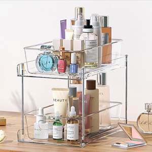 Organisateur de rangement de salle de bain à 2 niveaux en plastique transparent, écologique et durable, pour sous-évier ou comptoir de vanité, double capacité de rangement - Product Image 5