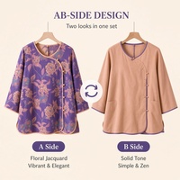 Ensemble 2 pièces pour femme, style Zen, version AB, rouge, en jacquard teint en fil, avec pantalon court et manches 9/10, vente en gros