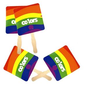 Custom Printing and Customized Shape Paper Hand Held Fan With Wood Handle for Events - Product Image 3