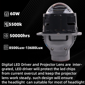 AFS Sanvi 60W 6000K Auto Lighting System Super Bright <b>LED</b> Headlight Retrofit 3 Inch Bi <b>LED</b> <b>Projector</b> Lens Headlights 6000K Color - Product Image 6
