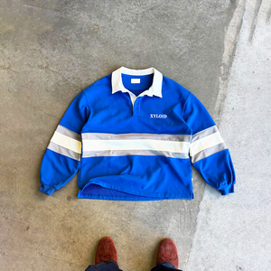 Chemises polo rugby surdimensionnées à manches longues et boutonnées pour hommes, en coton 100% French Terry rayé, personnalisées - Product Image 2