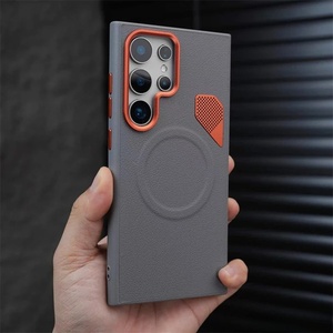 Étui de téléphone magnétique en cuir PU pour Samsung S26 S24 S25 Ultra avec grille de dissipation thermique en métal, coque antichoc - Product Image 1