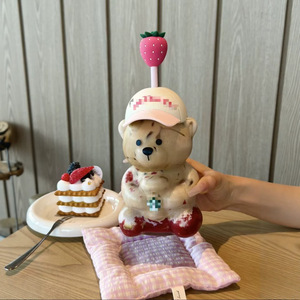 Gobelet en verre Strawberry Bear avec couvercle et paille, réutilisable, anti-fuite, pour les fêtes - Product Image 2