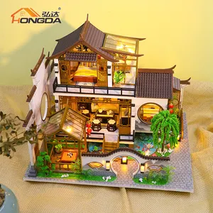 Hongda 2023 ultimo design cinese PC2314 fascino poetico kit casa in miniatura fai da te in legno giocattolo fai da te con luce per adulti