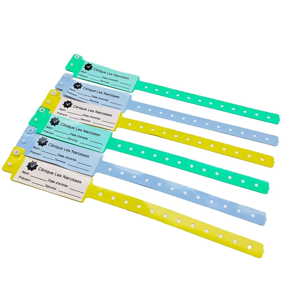 Médico paciente adulto chico desechable suave Anti-Alcohol impermeable PVC Hospital identificación pulseras para uso en joyería