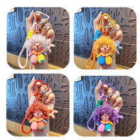 Porte-clés Poupée Clown Kawaii à Cheveux Bouclés, Breloque de Sac Clown de Cirque de Dessin Animé avec Pendentif Chien Ballon pour Cadeau Fille